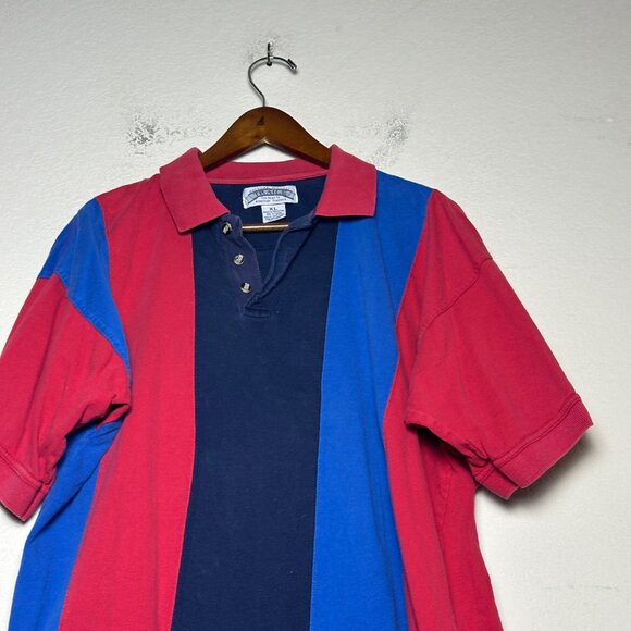 American Heritage Trail VTG 90s Polo Shirt Short Sleeve Men XL Striped Red Blue - Picture 2 of 10
